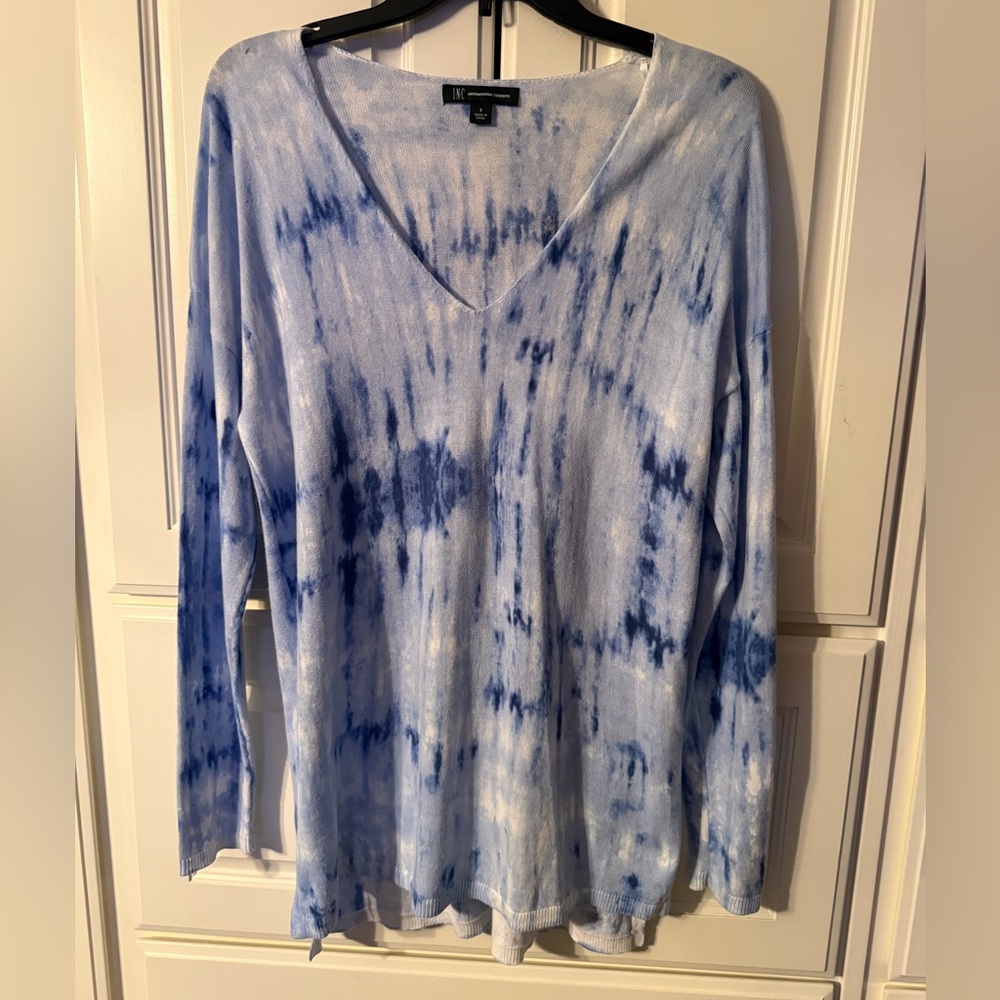 INC International Concepts Blue Tie-Dye Long Sleeve Top size small